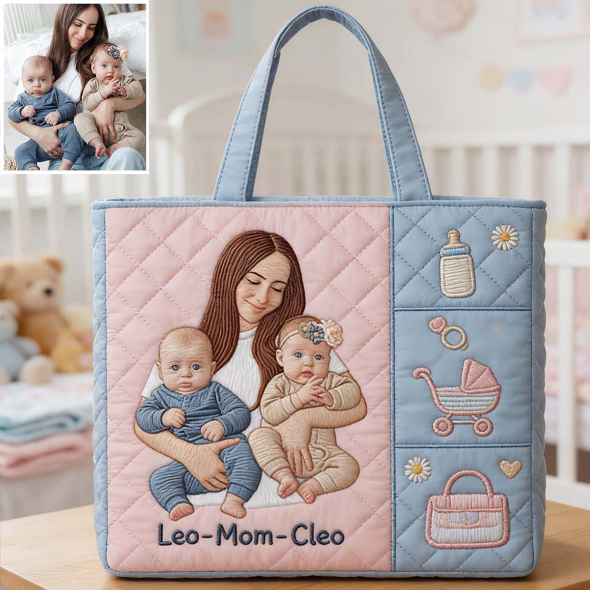 Mom And Baby - 1st Mother's Day Gifts - Personalized Mother Quilted Tote Bag
