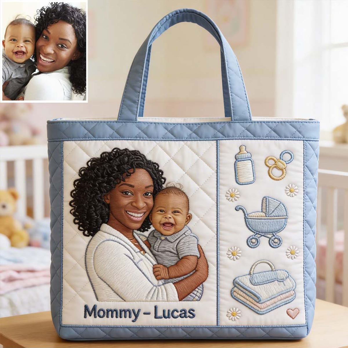 Mom And Baby - 1st Mother's Day Gifts - Personalized Mother Quilted Tote Bag