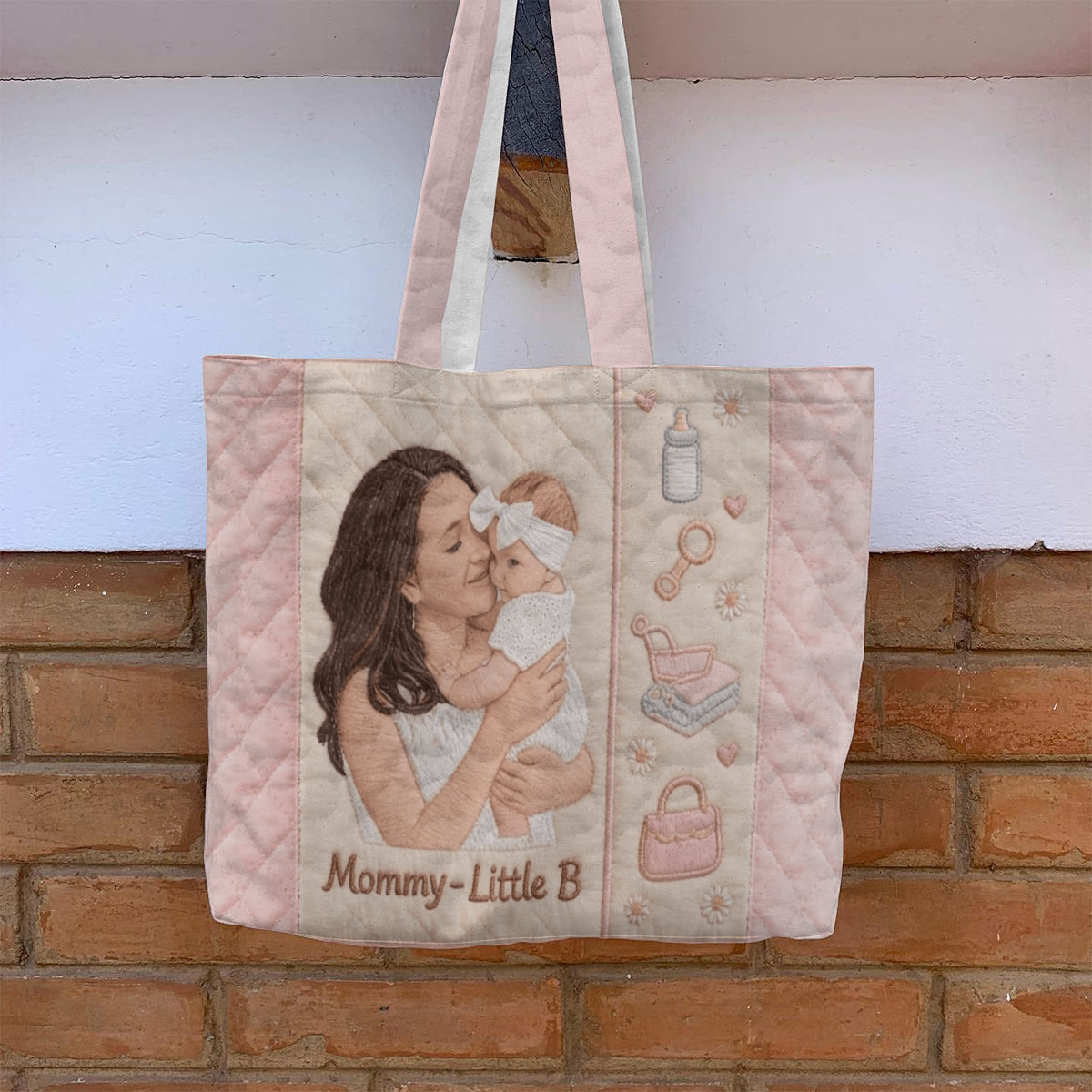 Mom And Baby - 1st Mother's Day Gifts - Personalized Mother Quilted Tote Bag