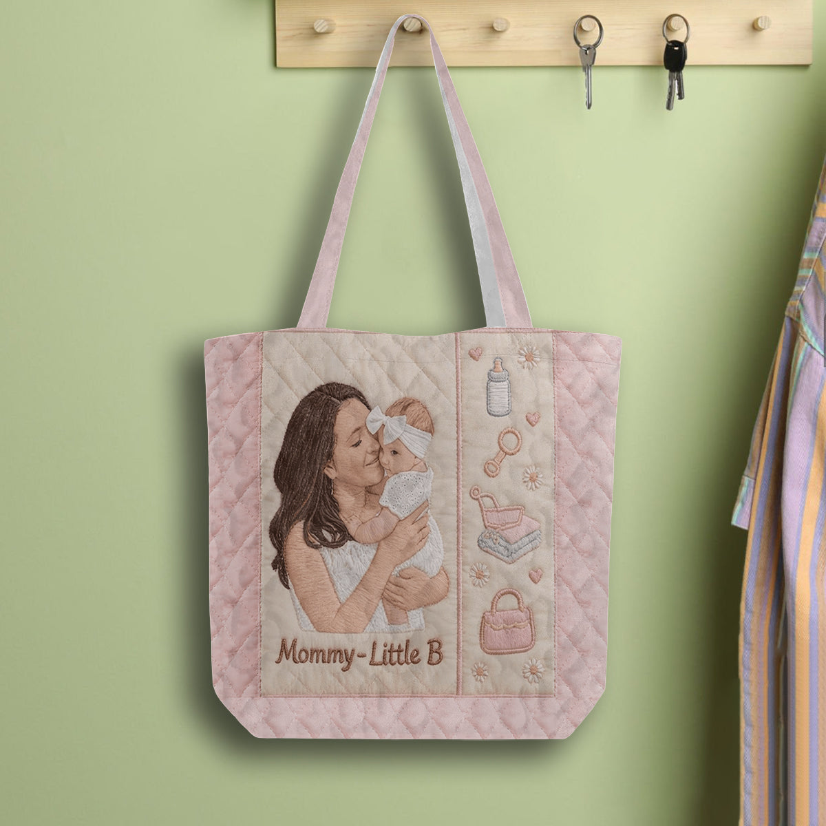 Mom And Baby - 1st Mother's Day Gifts - Personalized Mother Quilted Tote Bag
