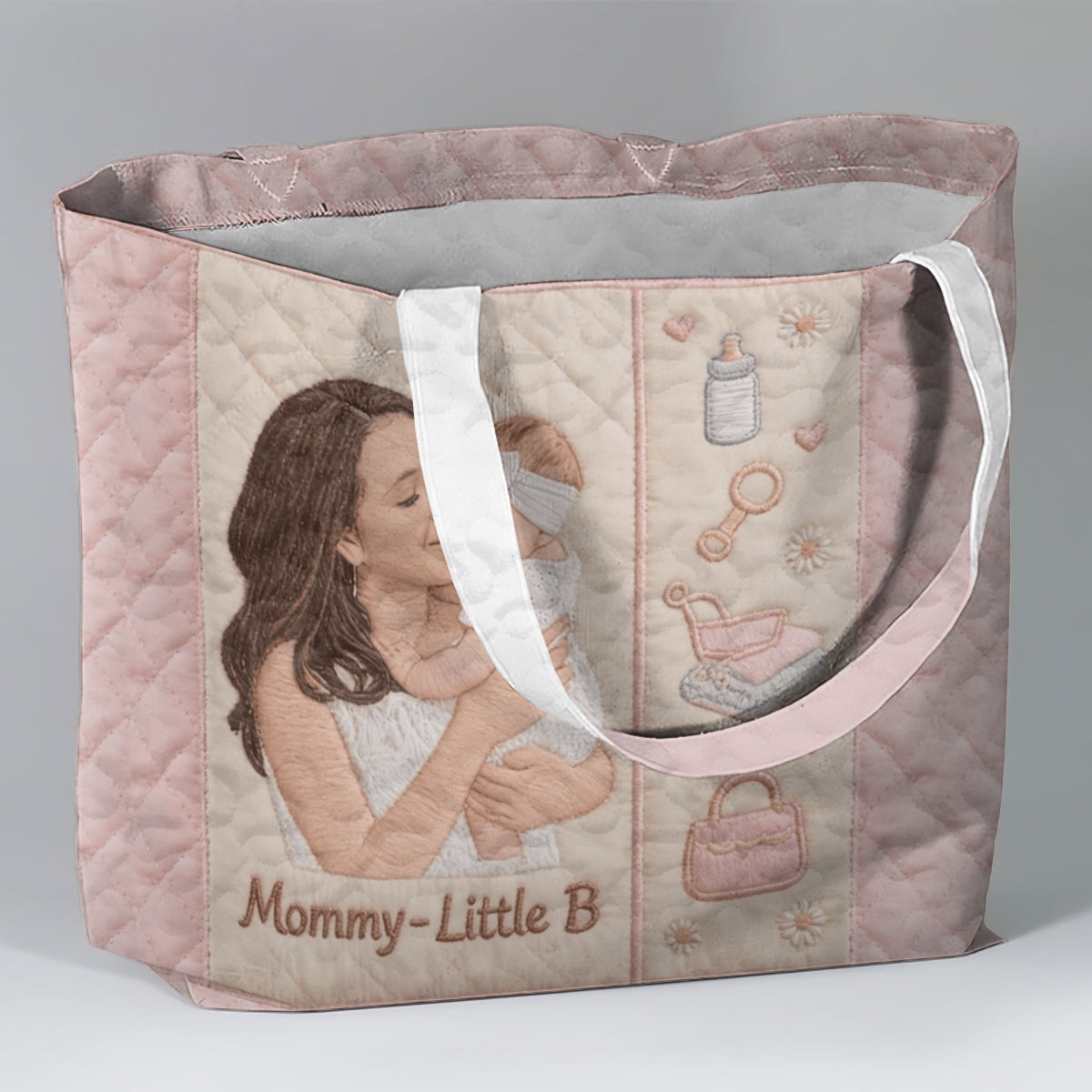 Mom And Baby - 1st Mother's Day Gifts - Personalized Mother Quilted Tote Bag