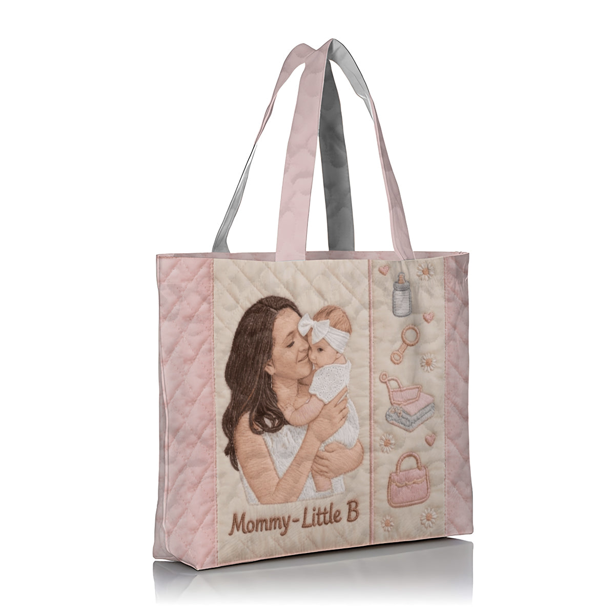Mom And Baby - 1st Mother's Day Gifts - Personalized Mother Quilted Tote Bag