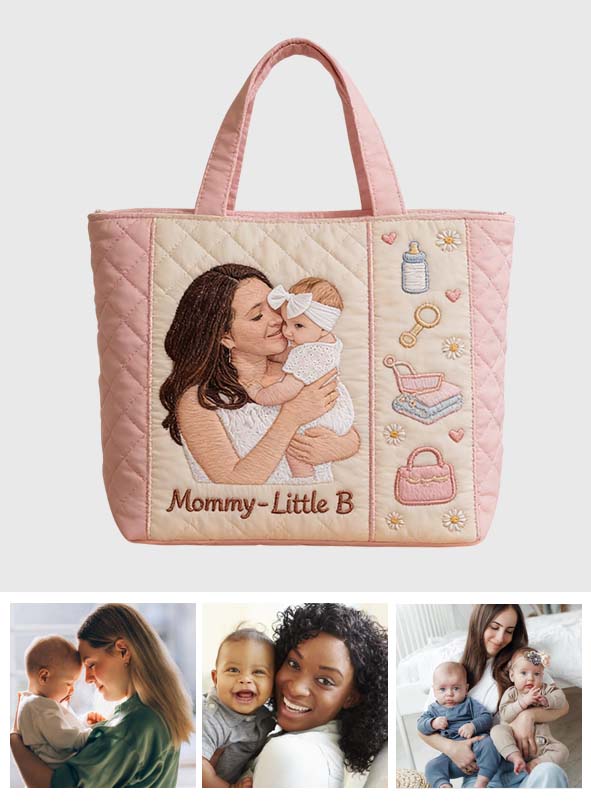 Mom And Baby - 1st Mother's Day Gifts - Personalized Mother Quilted Tote Bag