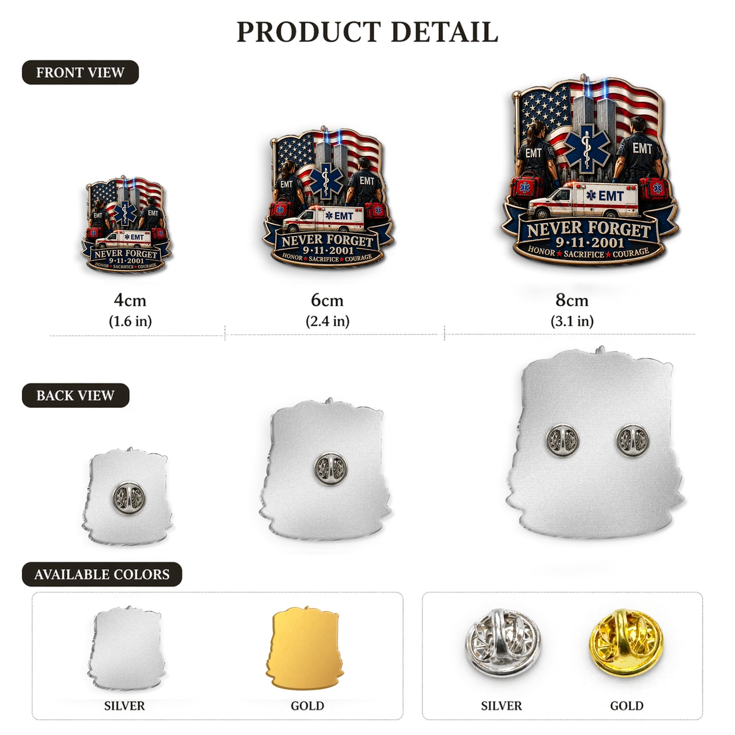 EMT Never Forget 9/11 - EMT 3D Embossed Enamel Pin