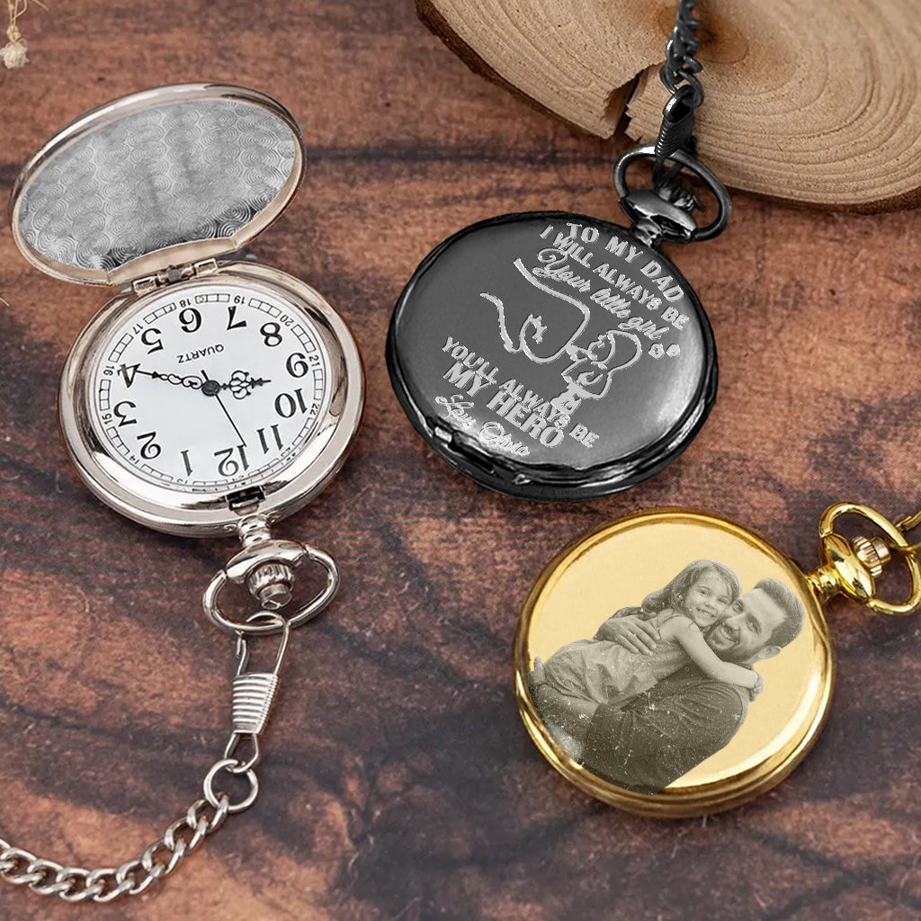 Papa, du wirst immer mein Held sein – Personalisierte Taschenuhr für Väter