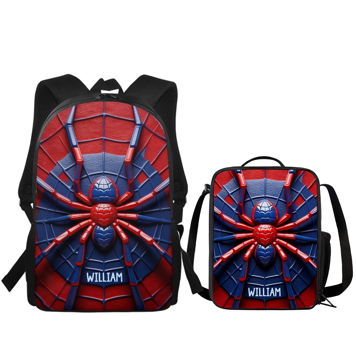 Spider - Personalisierter Kinderrucksack, Lunchtasche, Federmäppchen-Set