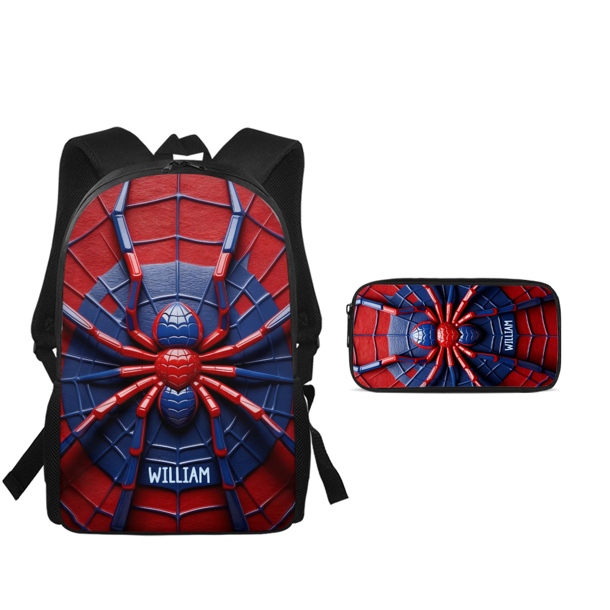 Spider - Personalisierter Kinderrucksack, Lunchtasche, Federmäppchen-Set