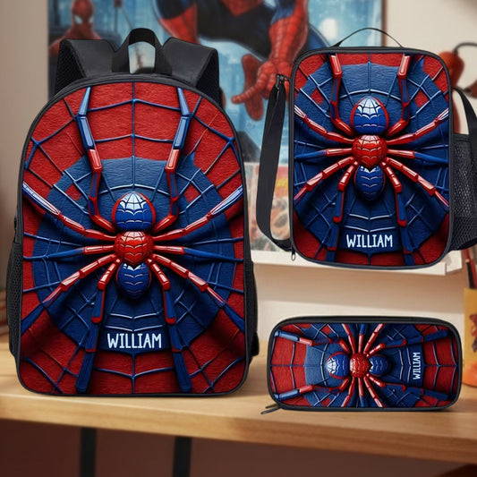 Spider - Personalisierter Kinderrucksack, Lunchtasche, Federmäppchen-Set