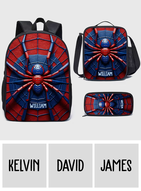 Spider - Personalisierter Kinderrucksack, Lunchtasche, Federmäppchen-Set