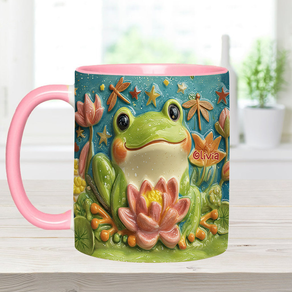 Niedlicher Frosch und Lotus - Personalisierte Tasse mit Froschmotiv