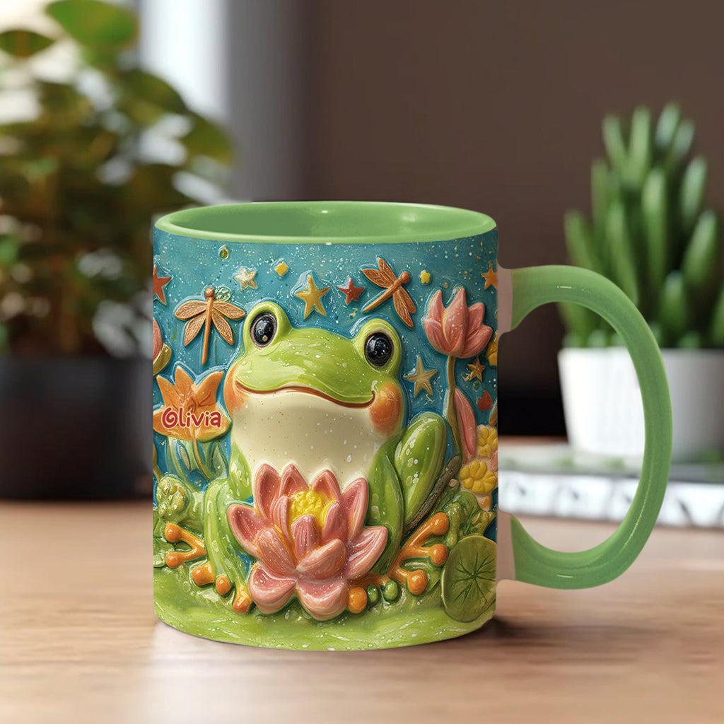 Niedlicher Frosch und Lotus - Personalisierte Tasse mit Froschmotiv