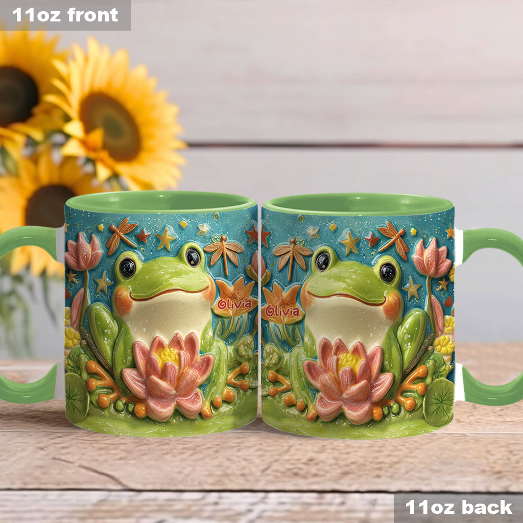 Niedlicher Frosch und Lotus - Personalisierte Tasse mit Froschmotiv