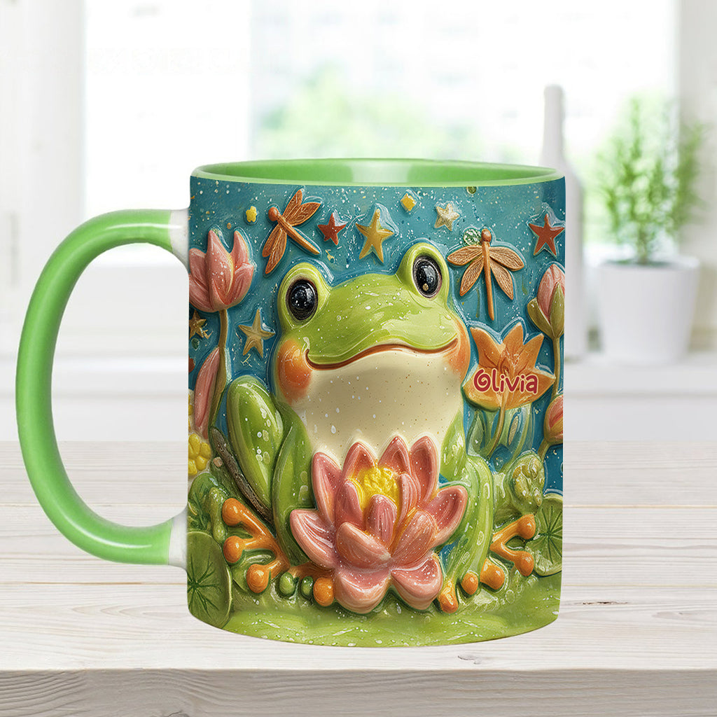 Niedlicher Frosch und Lotus - Personalisierte Tasse mit Froschmotiv
