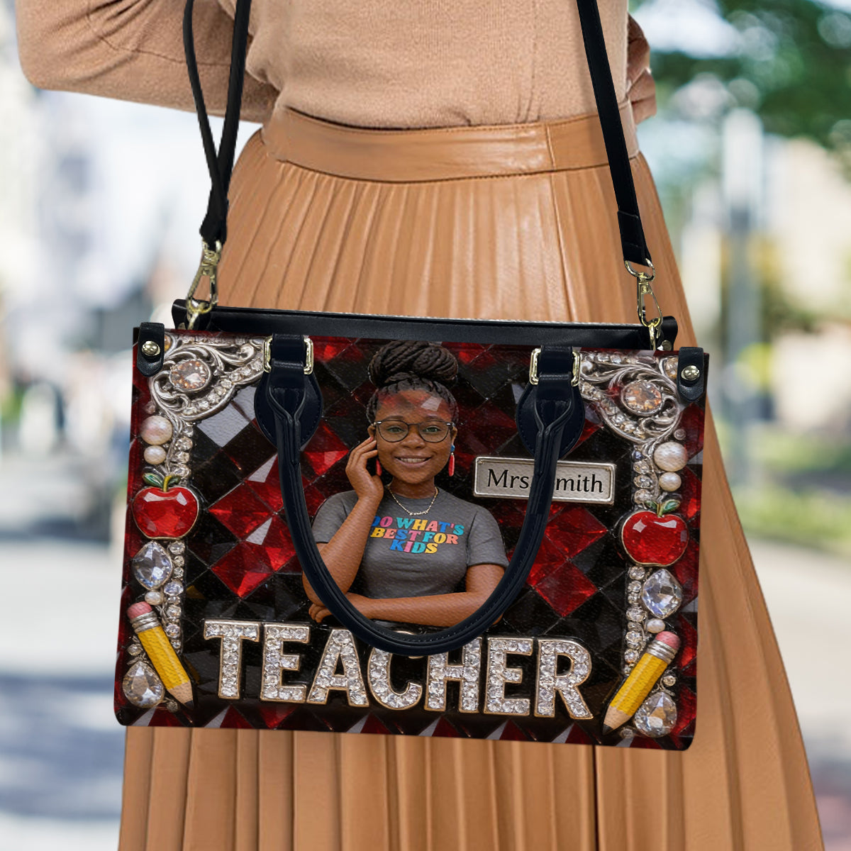 Custom Any Photo Gift For Teacher/Educator - Personalized Teacher Leather Handbag