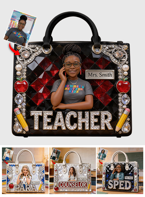 Custom Any Photo Gift For Teacher/Educator - Personalized Teacher Leather Handbag