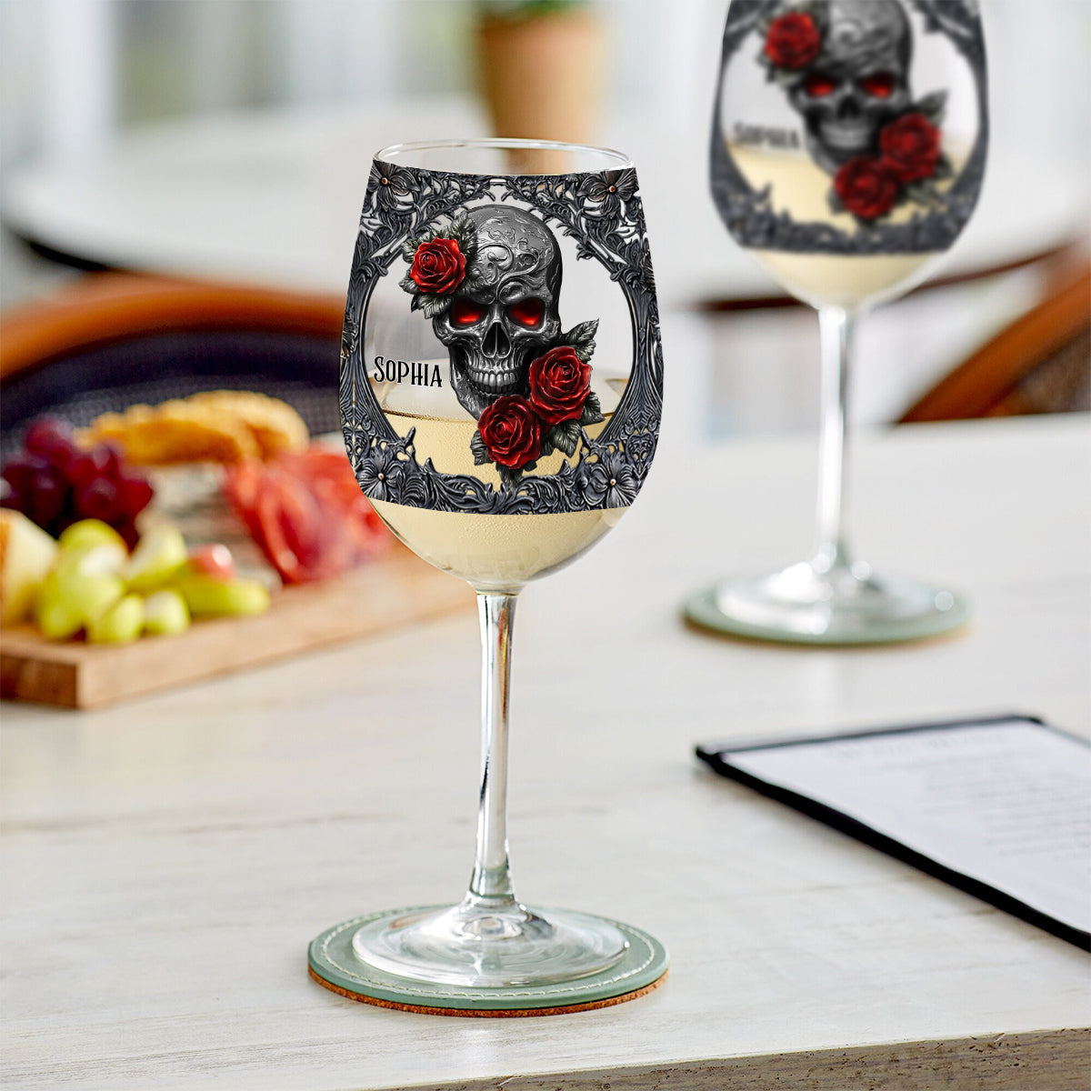 Hallo Dunkelheit – Geschenk für Paare – Personalisiertes Totenkopf-Weinglas mit langem Stiel