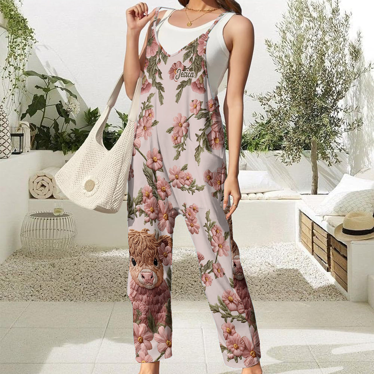 Adorable Highland Cow - Personalized Highland Cow Loose-Fit Overalls/ Rompers