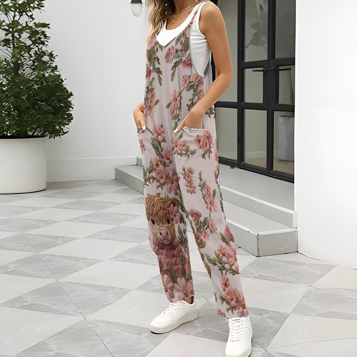 Adorable Highland Cow - Personalized Highland Cow Loose-Fit Overalls/ Rompers