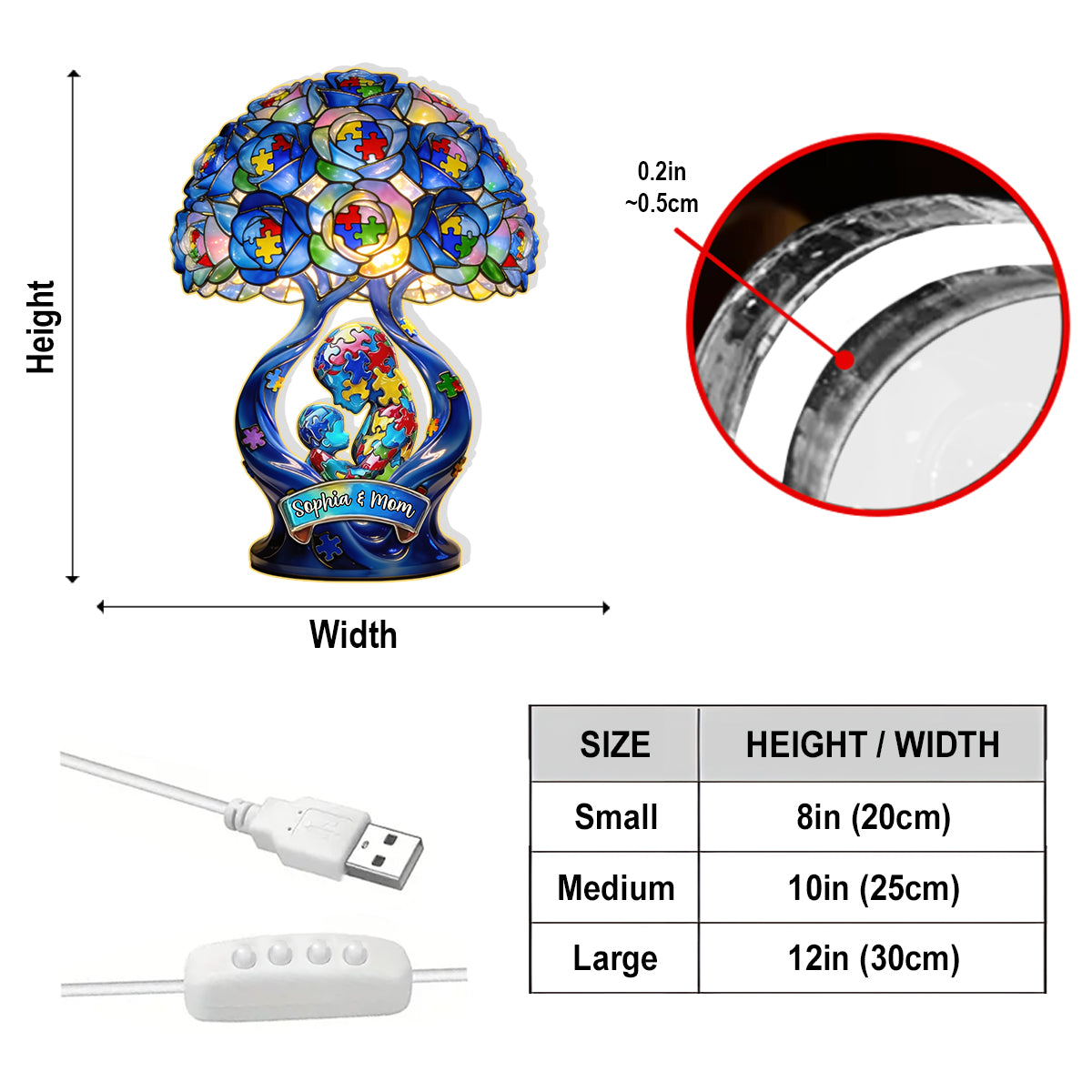 Starke Mama – Das beste Geschenk für Mütter: Personalisierte LED-Nachtleuchte aus Acryl zur Sensibilisierung für Autismus