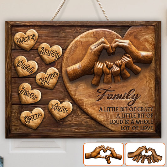 Familie – Ganz viel Liebe – Personalisiertes, individuell geformtes Holzschild für die Familie