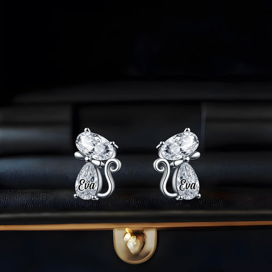 Elegantes Kristallgeschenk für Katzenliebhaber – personalisierte Katzenohrstecker