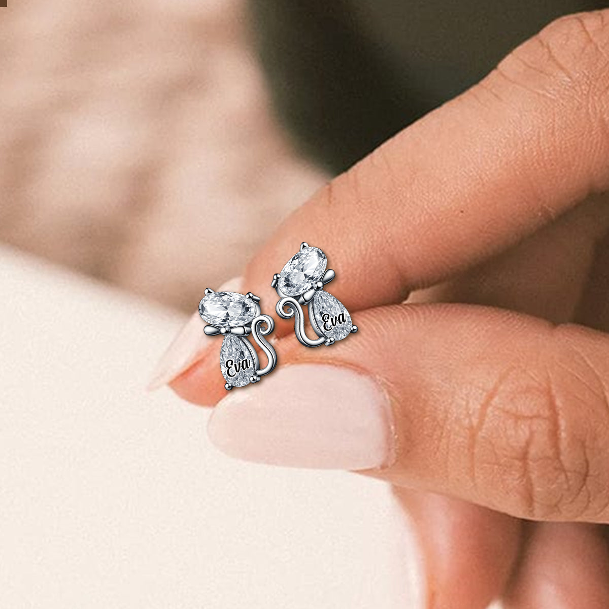 Elegantes Kristallgeschenk für Katzenliebhaber – personalisierte Katzenohrstecker