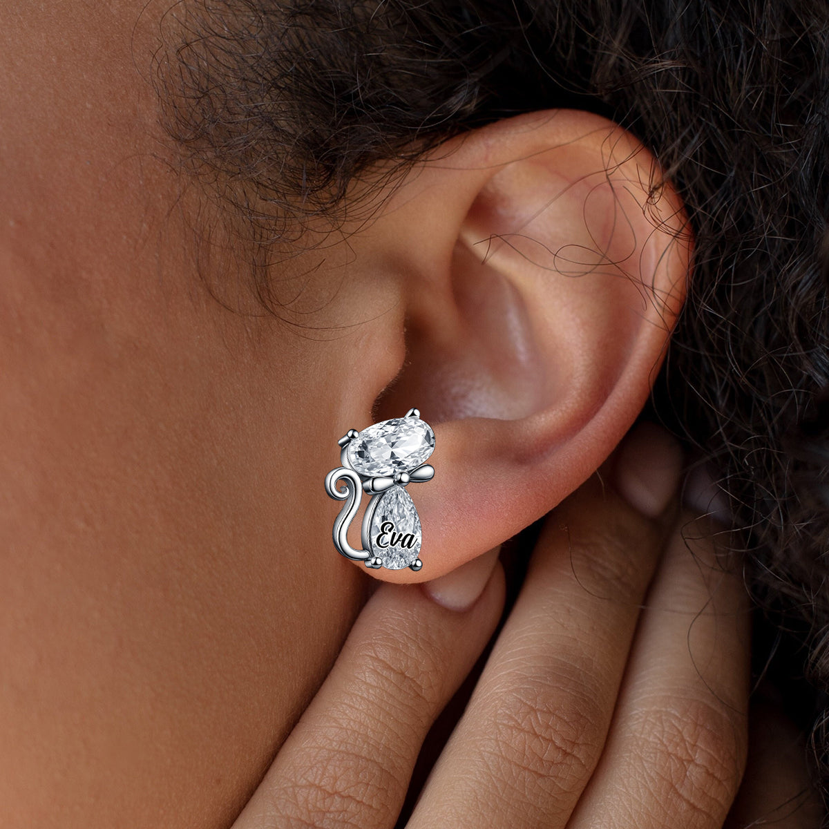 Elegantes Kristallgeschenk für Katzenliebhaber – personalisierte Katzenohrstecker