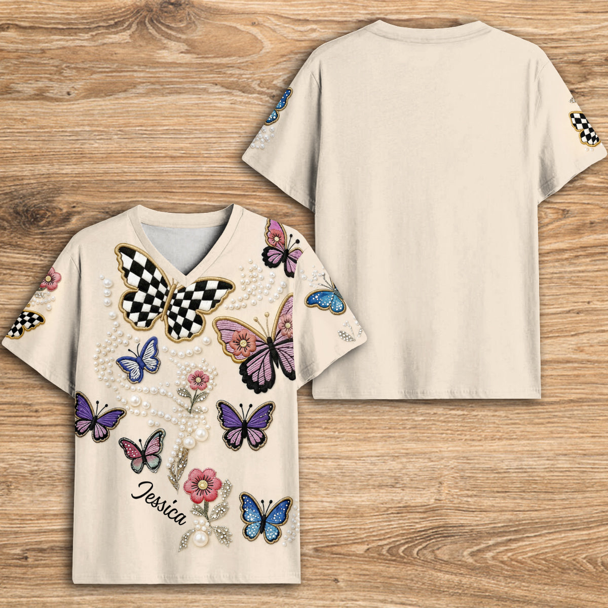 Love Butterfies - Personalized Butterfly Fully Printed V-Neck T-Shirt