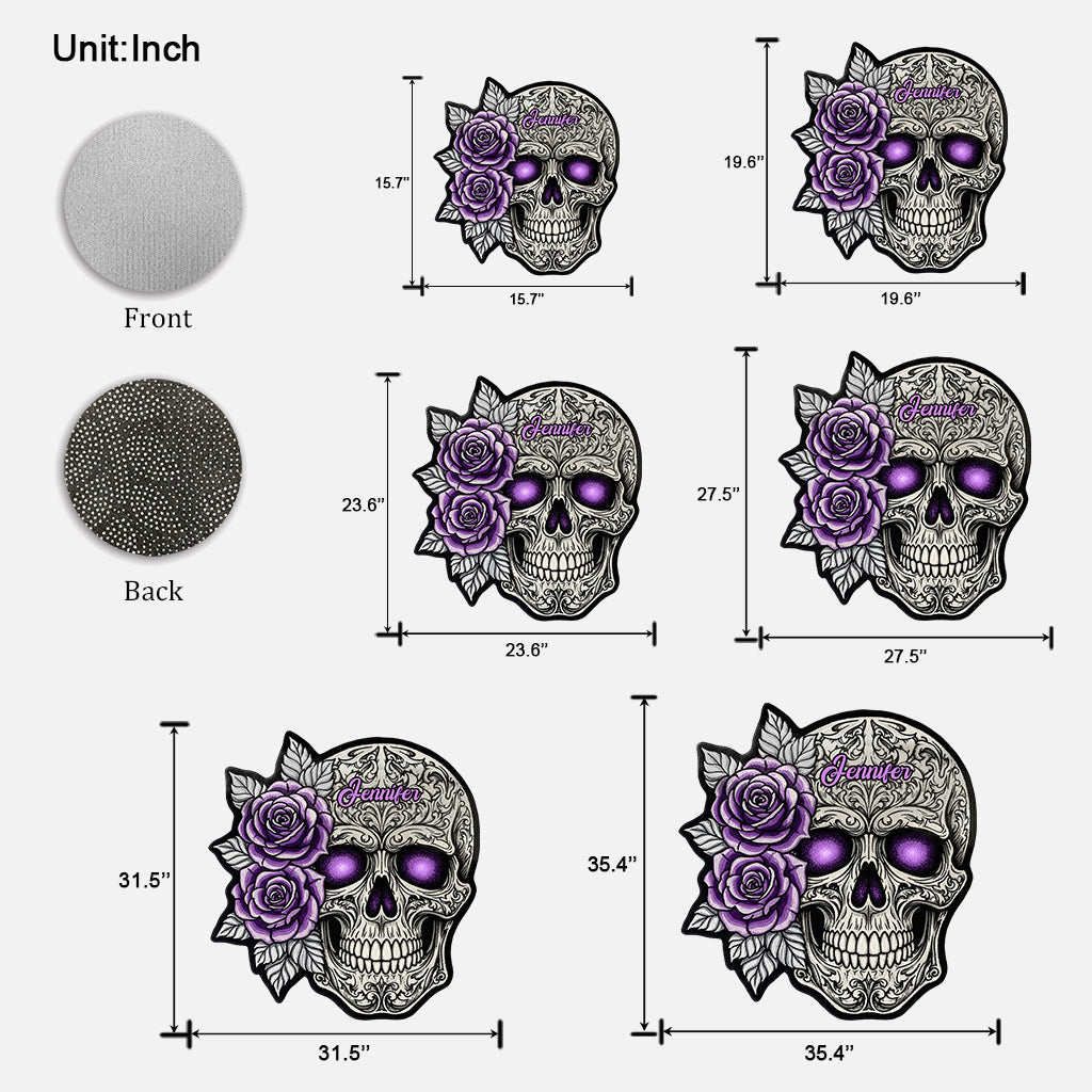 Totenkopf und Rosen – Personalisierte Fußmatte/Teppich in Totenkopfform
