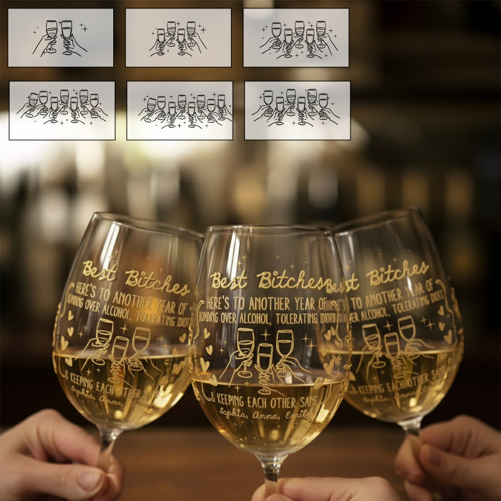 Auf ein weiteres Jahr! – Personalisiertes Weinglas für die beste Freundin mit langem Stiel