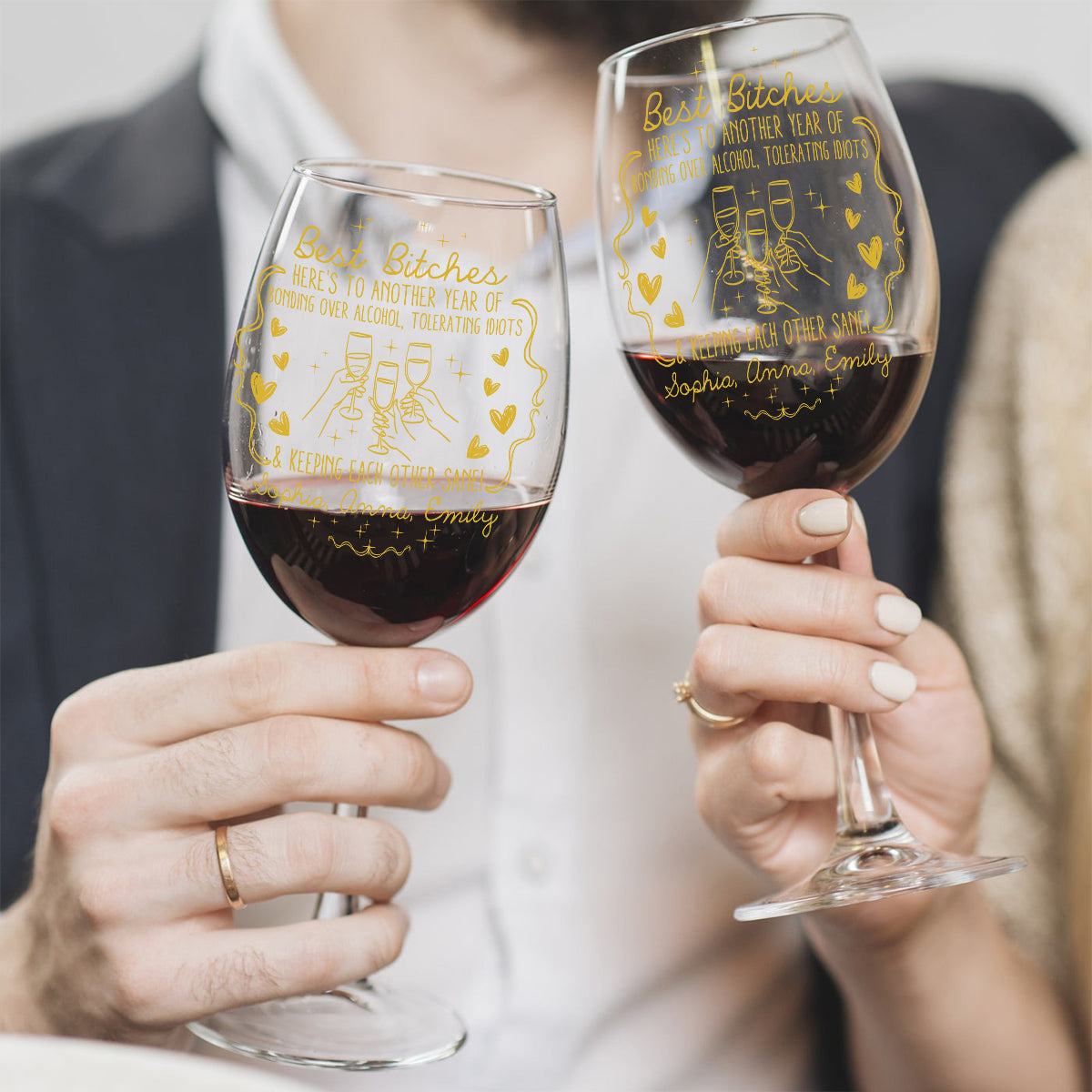 Auf ein weiteres Jahr! – Personalisiertes Weinglas für die beste Freundin mit langem Stiel