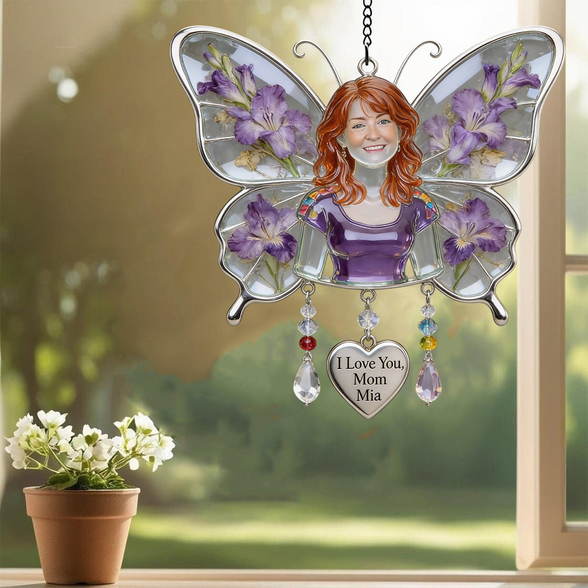 Best Mom Ever - Personalized Mother Window Hanging Suncatcher With Custom Charms