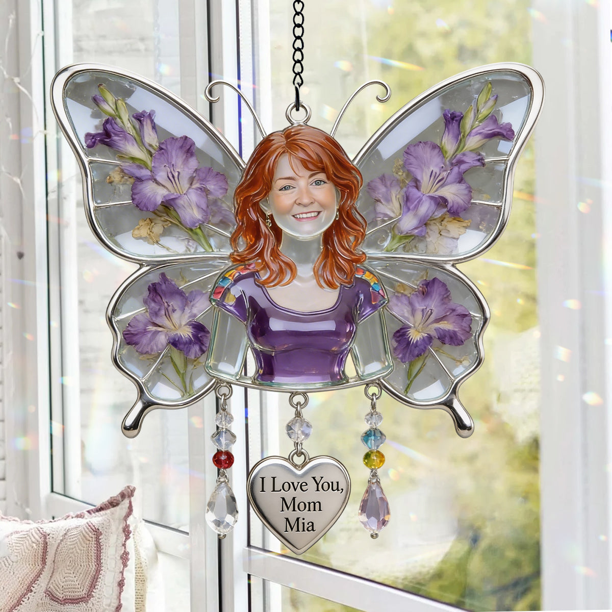 Best Mom Ever - Personalized Mother Window Hanging Suncatcher With Custom Charms