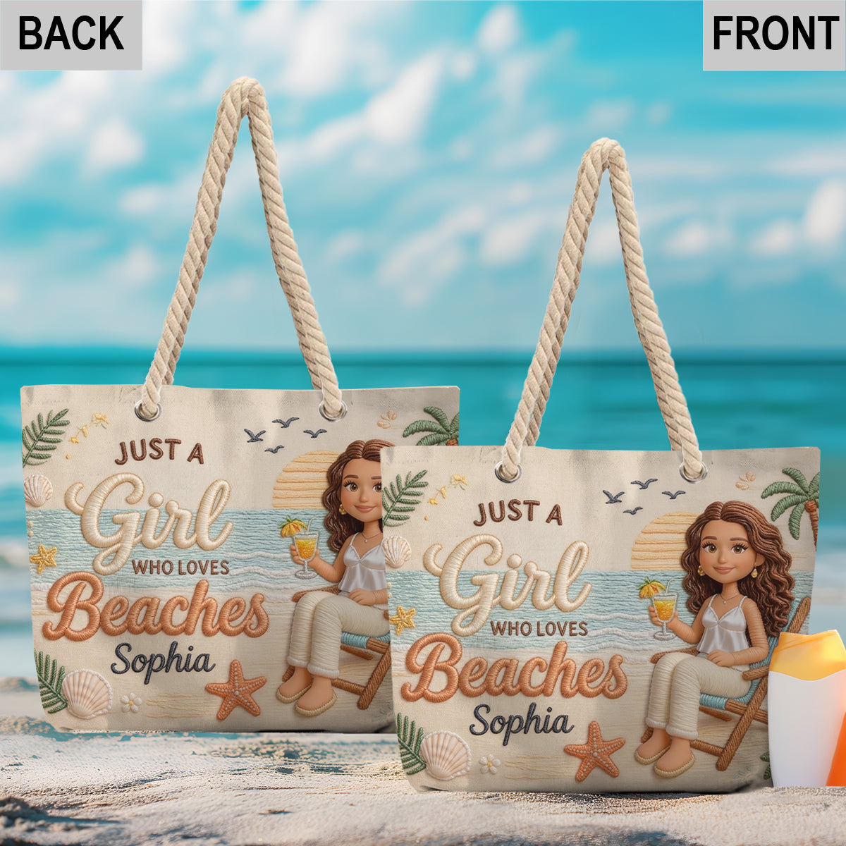 Custom Any Photo Just A Girl Who Loves Beaches - Personalized Sea Lover Beach Bag