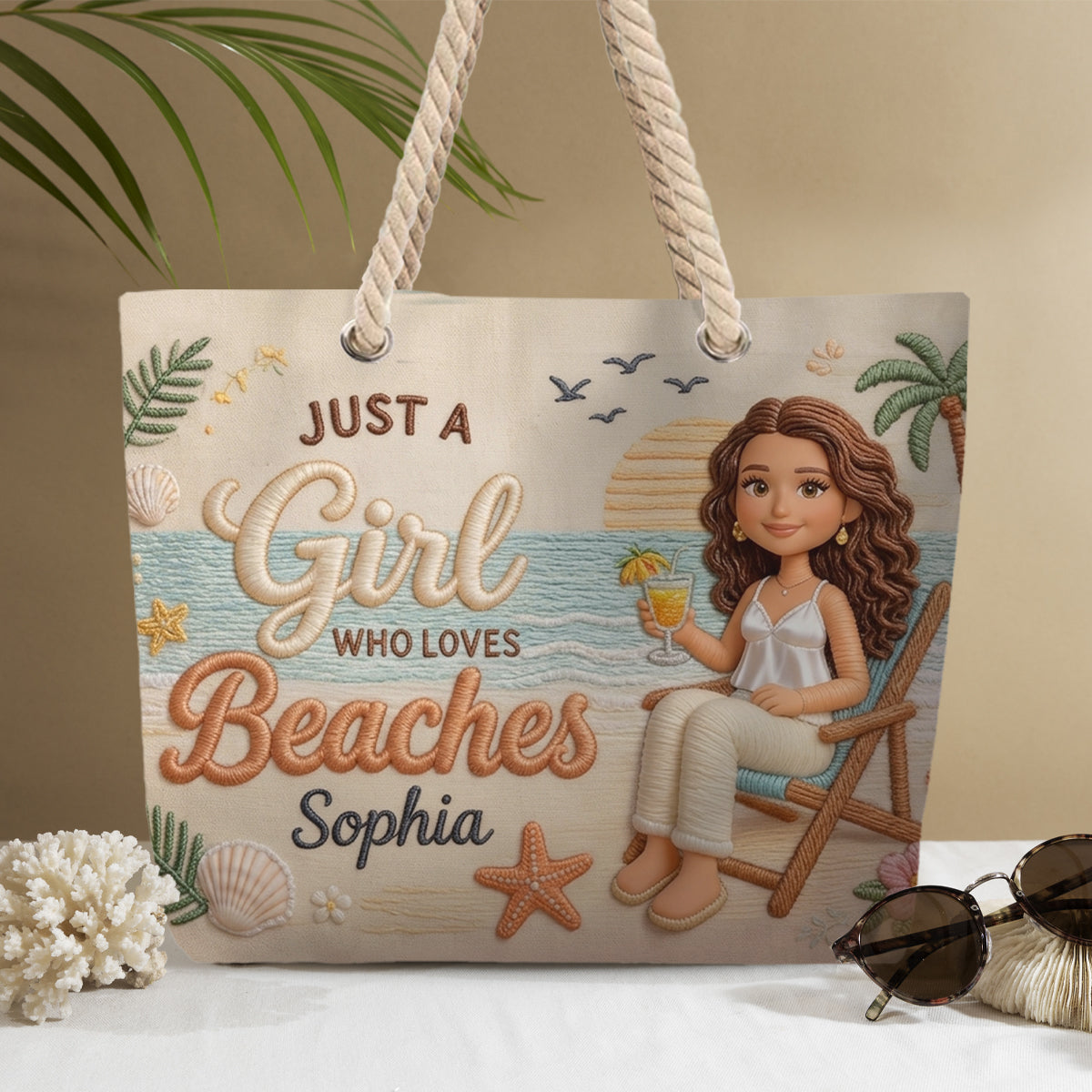 Custom Any Photo Just A Girl Who Loves Beaches - Personalized Sea Lover Beach Bag