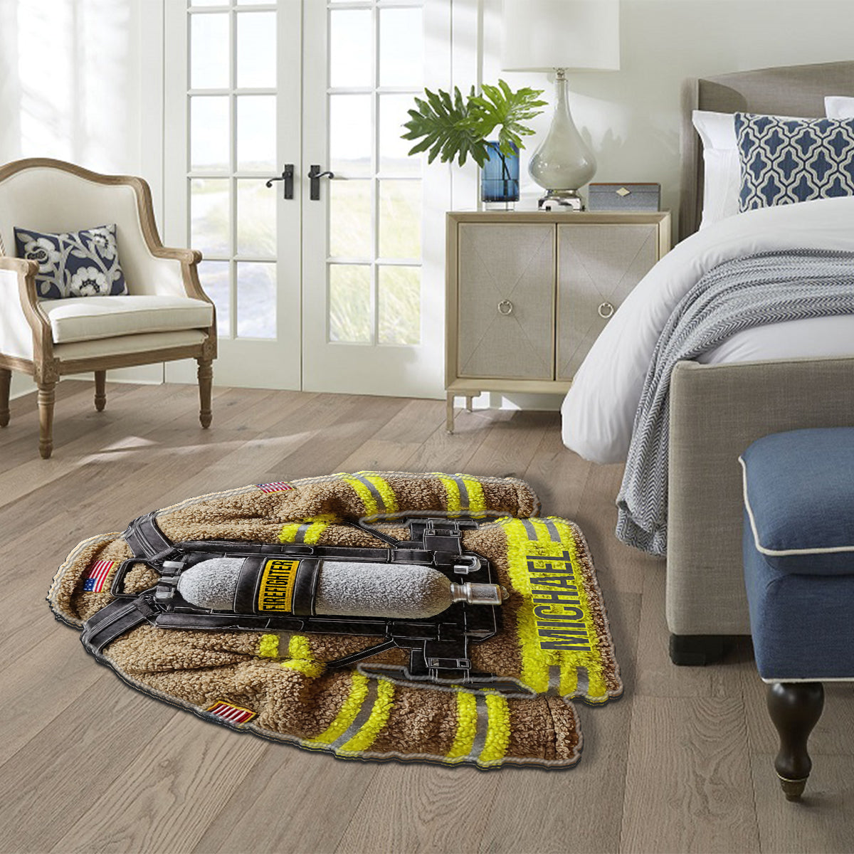 Stolzer Feuerwehrmann – Personalisierter, rutschfester, getufteter Feuerwehr-Teppich