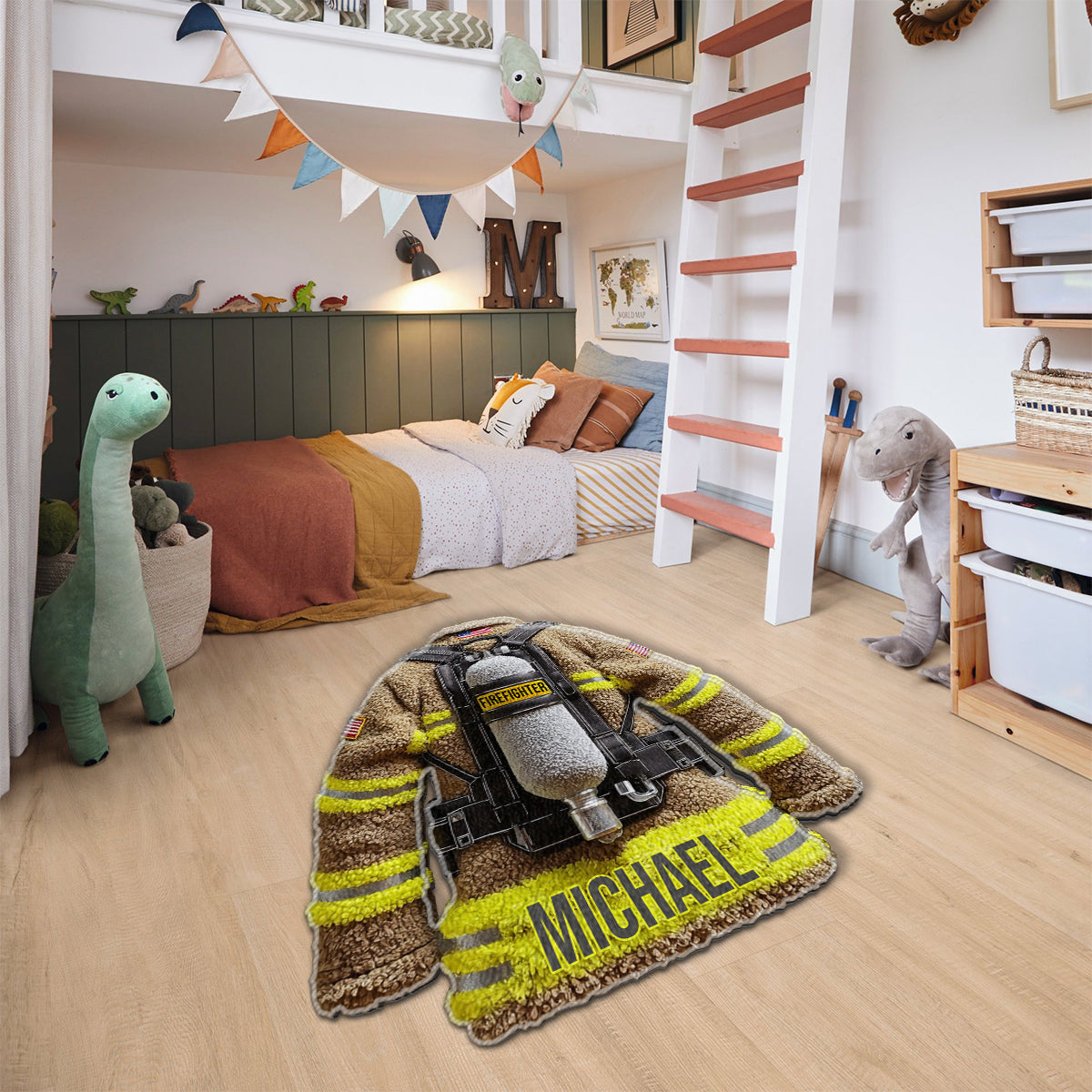 Stolzer Feuerwehrmann – Personalisierter, rutschfester, getufteter Feuerwehr-Teppich