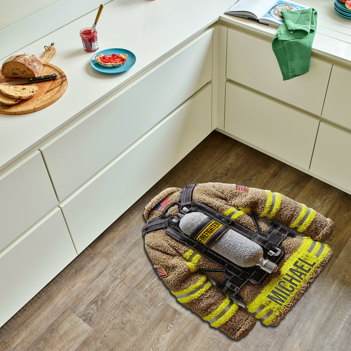 Stolzer Feuerwehrmann – Personalisierter, rutschfester, getufteter Feuerwehr-Teppich