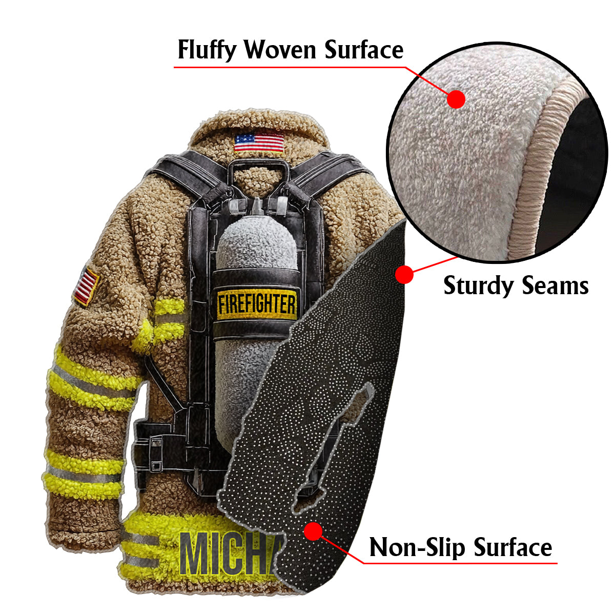 Stolzer Feuerwehrmann – Personalisierter, rutschfester, getufteter Feuerwehr-Teppich