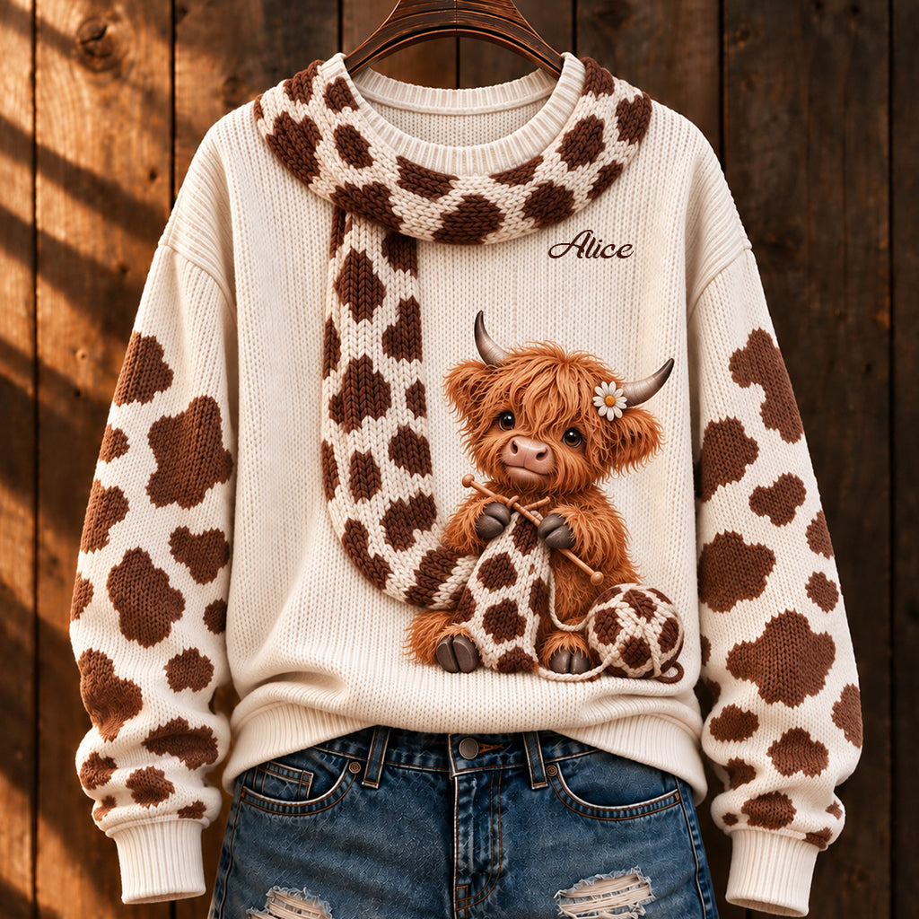 Adorable Highland Cow - Personalized Highland Cow Ugly Sweater