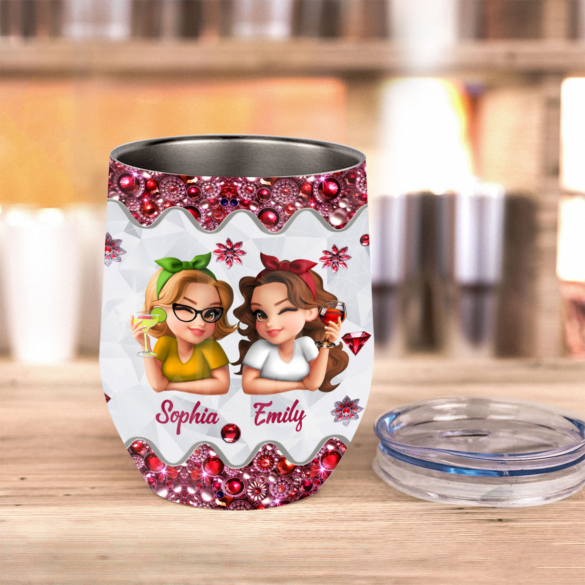 Gemeinsam Wein für gute Freunde – personalisierter Weinbecher für beste Freundinnen