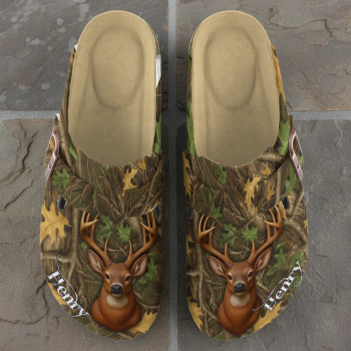 Deer Hunting, Tree Camo Pattern, Hunter Gifts - Personalized Hunting Clogs With Arch Support