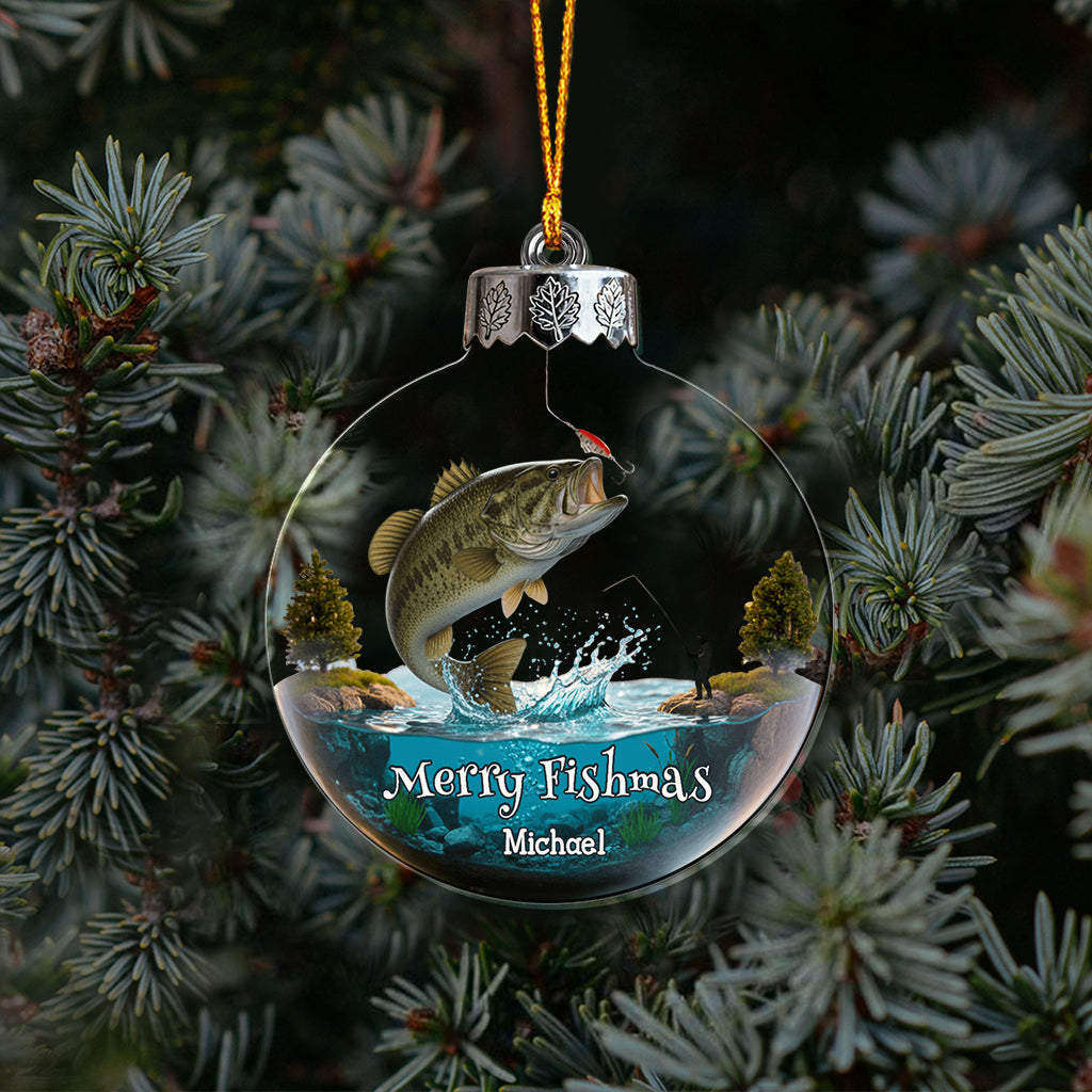 Fröhliche Fischweihnachten – Personalisierter transparenter Angelschmuck