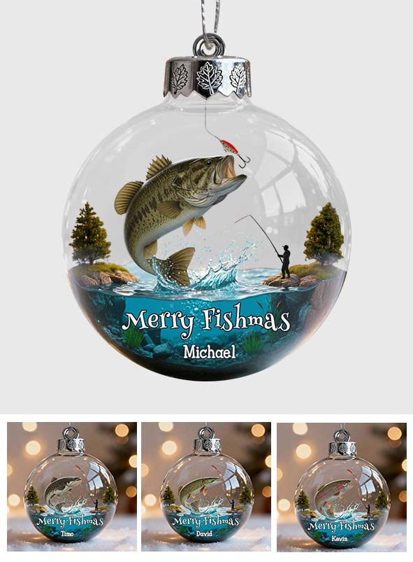 Fröhliche Fischweihnachten – Personalisierter transparenter Angelschmuck