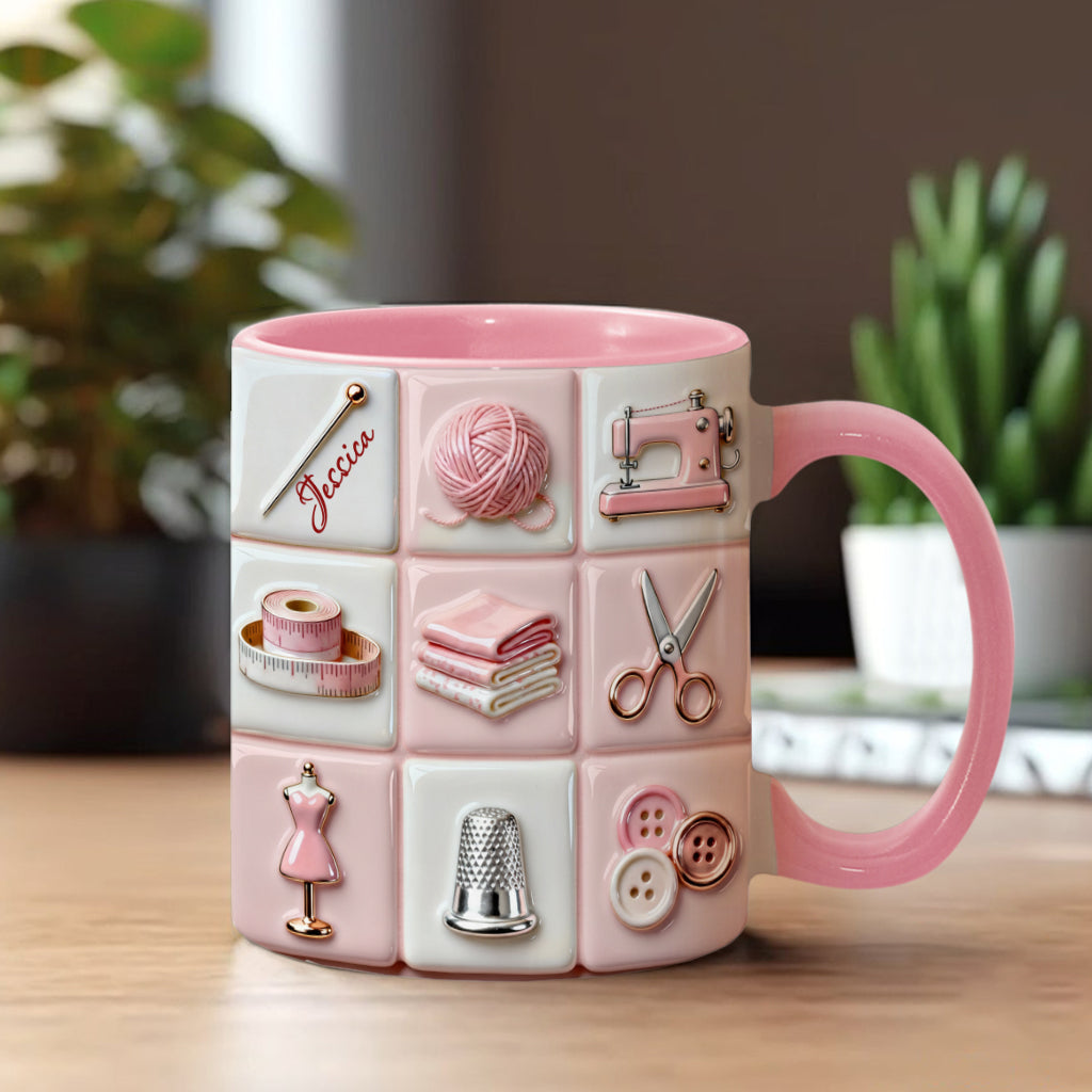 Love Sewing Pink - Personalized Sewing Accent Mug