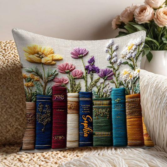 Books And Flowers - Personalized Book Throw Pillow