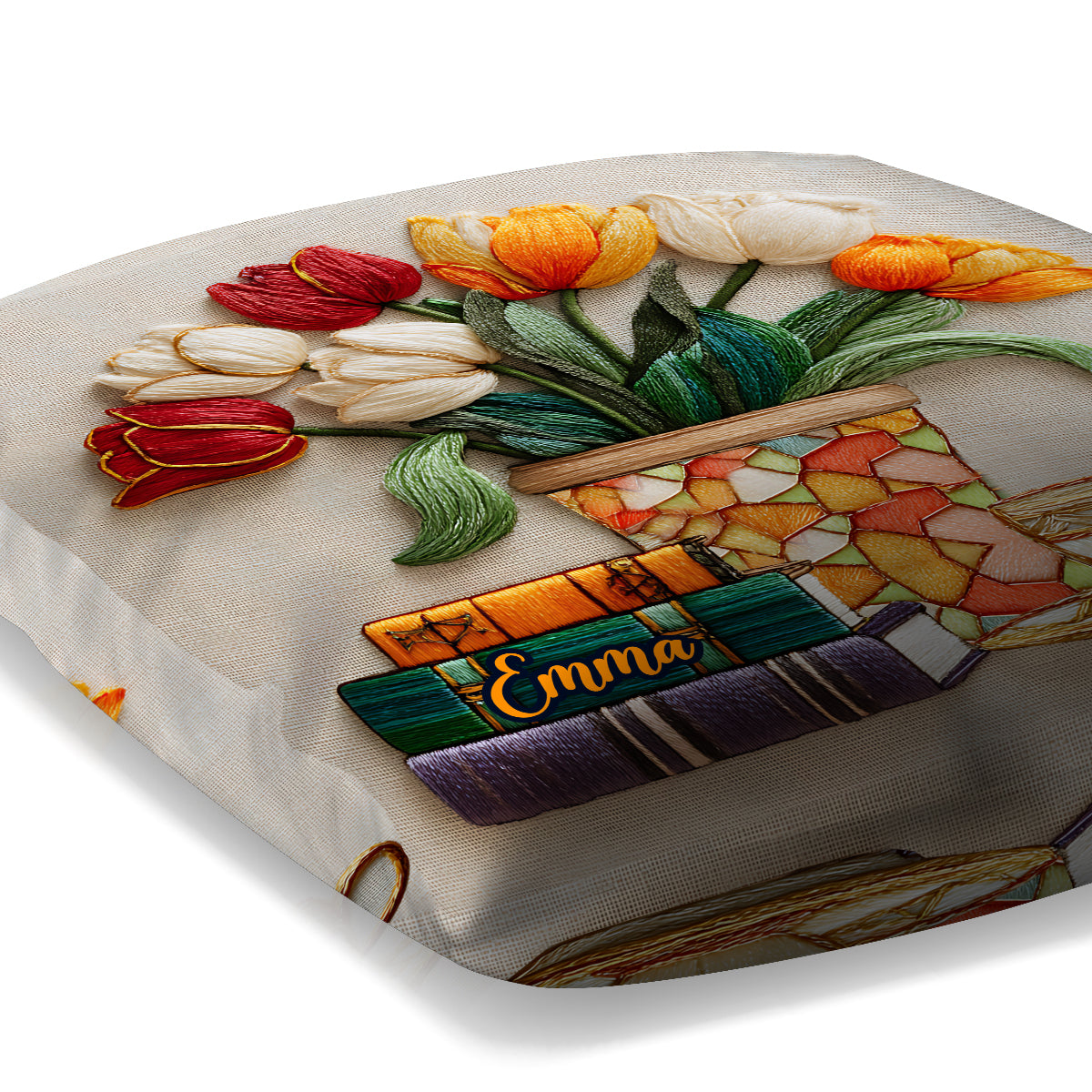 Bücher und Blumen – Personalisiertes Buchkissen