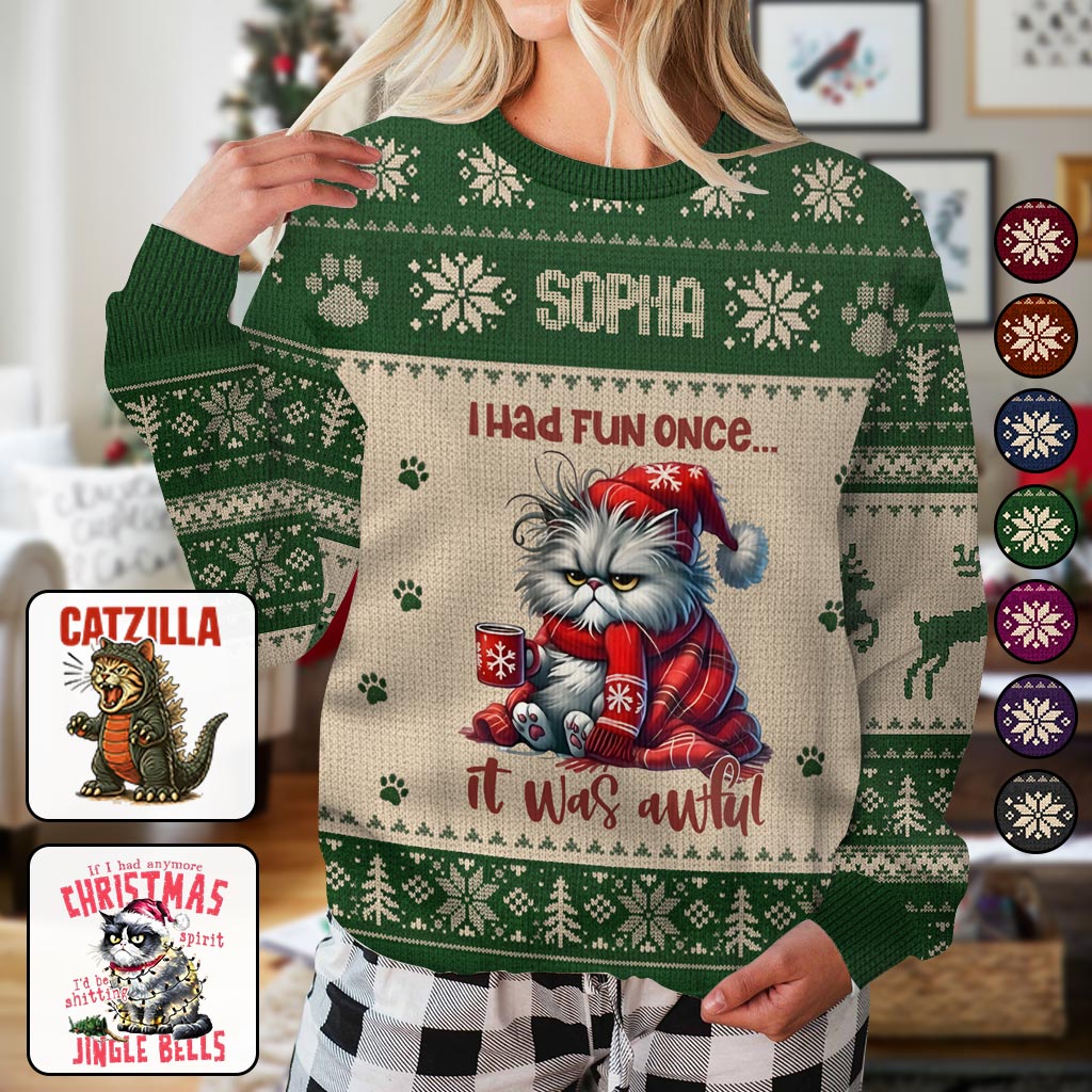 Sarcastic Cat Xmas - Personalized Cat Ugly Sweater