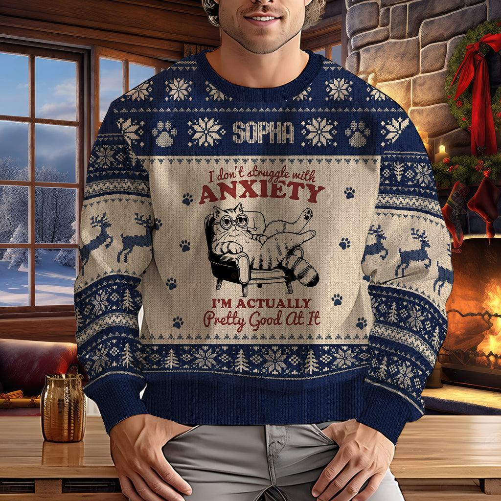 Sarcastic Cat Xmas - Personalized Cat Ugly Sweater