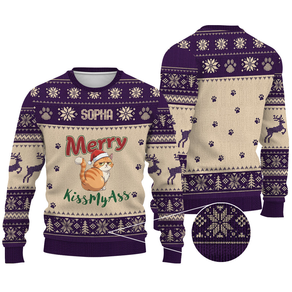 Sarcastic Cat Xmas - Personalized Cat Ugly Sweater